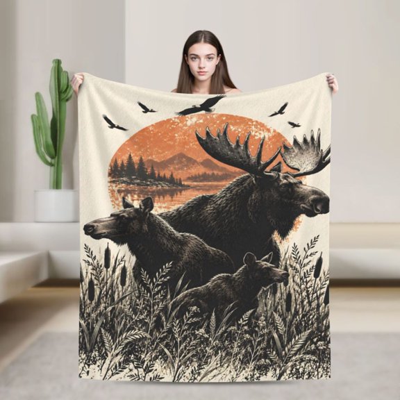 Moose Blanket Mountain Wildlife Flannel Throw Blanket Gift for Moose Lovers Men Women 50x40 in
