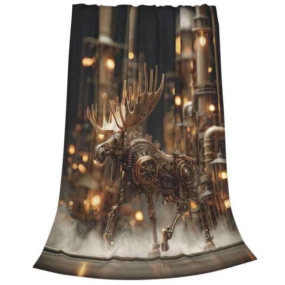 Moose Blanket, Steampunk Industrial Mechanical Flannel Throw, Futuristic Decorative Fleece 50x40