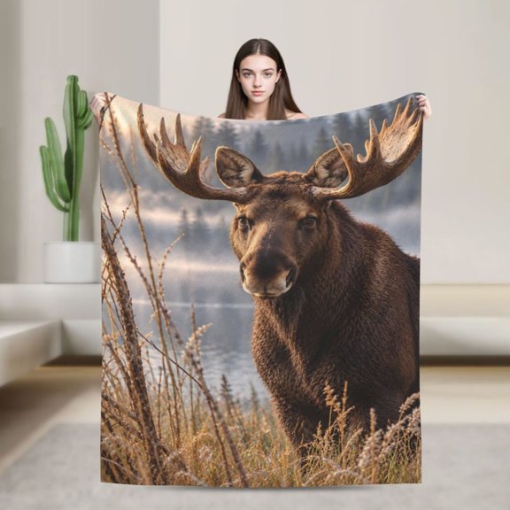 Moose Blanket Wildlife Forest Mountain Nature Flannel Throw Blanket Gift for Men Who Love Moose 50x40 in