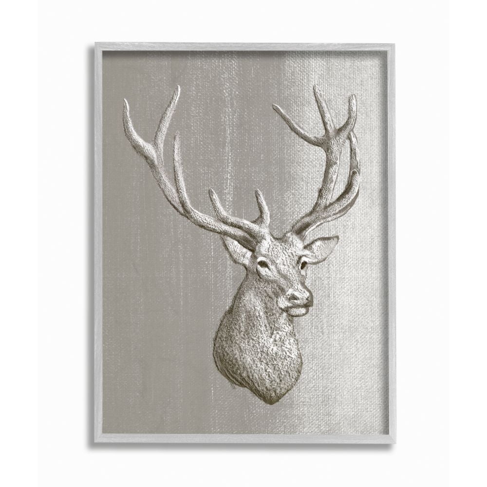 Moose Bust Animal Gray Design Gray Farmhouse Rustic Oversized Framed Giclee Texturized Art by Ziwei Li