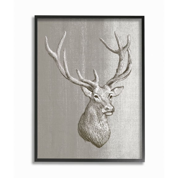 Moose Bust Animal Gray Design Oversized Framed Giclee Texturized Art by Ziwei Li