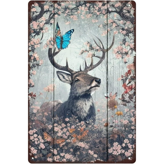 Moose and Butterfly Metal Tin Signs - Nature Wall Decor, Floral Wall Art, Christmas Home Decor Rustic Farmhouse Wall Art, Funny Garage Decor Humor Man Cave Bar Signs 12x8 Inches
