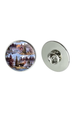 Moose Cabin Forest Woods Canoe Pattern Metal 1.1" Tie Tack Hat Lapel Pin Pinback