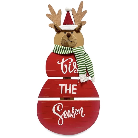 Kantar 28-Inch Wooden Christmas Reindeer Porch Decor, Rustic "Tis the Season" Welcome Floor Sign, Standing Moose Holiday Decoration for Home, Front Door, or Yard