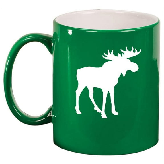 Moose Ceramic Coffee Mug Tea Cup Gift (11oz Green)