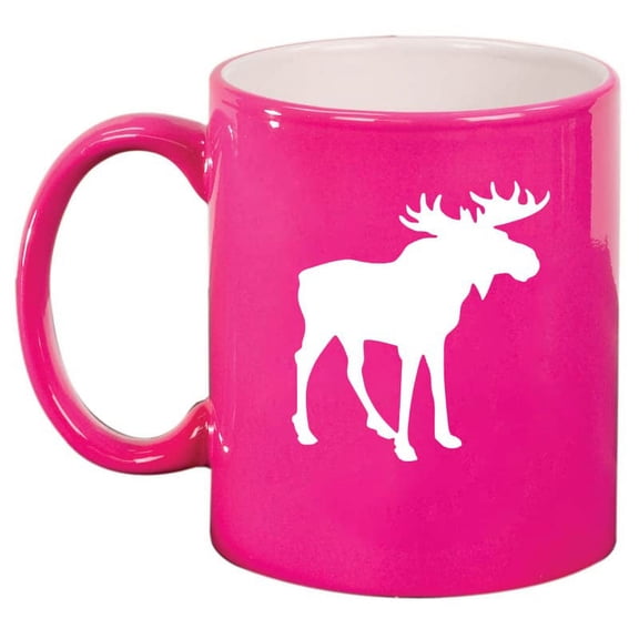 Moose Ceramic Coffee Mug Tea Cup Gift (11oz Hot Pink)