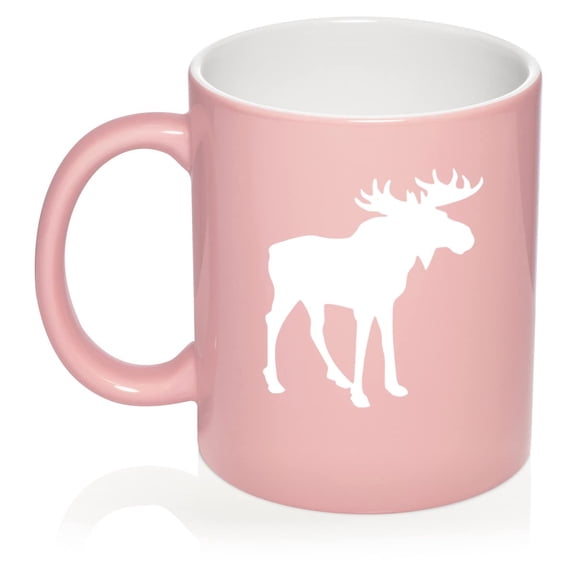 Moose Ceramic Coffee Mug Tea Cup Gift (11oz Light Pink)
