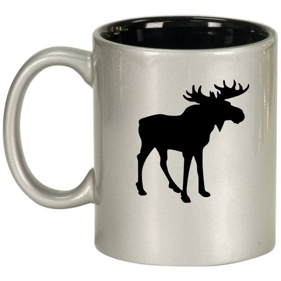 Moose Ceramic Coffee Mug Tea Cup Gift (11oz Silver)