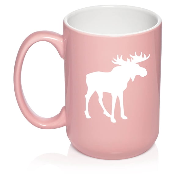 Moose Ceramic Coffee Mug Tea Cup Gift (15oz Light Pink)