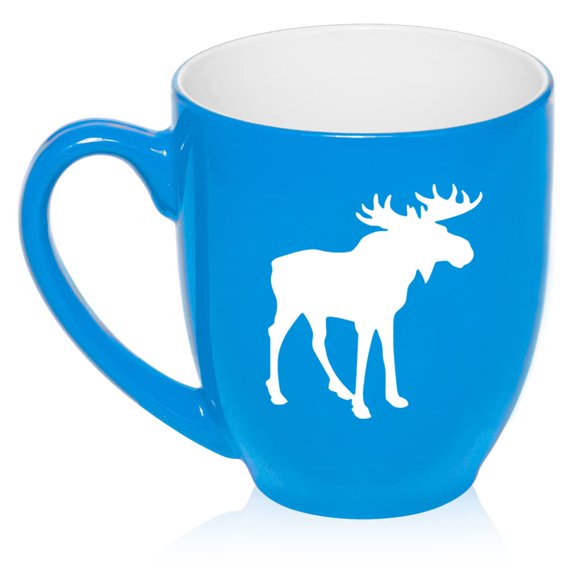 Moose Ceramic Coffee Mug Tea Cup Gift (16oz Light Blue)