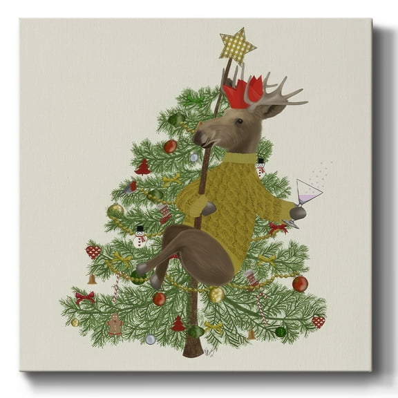 Moose Christmas Pole Dance- Gallery Wrapped Canvas