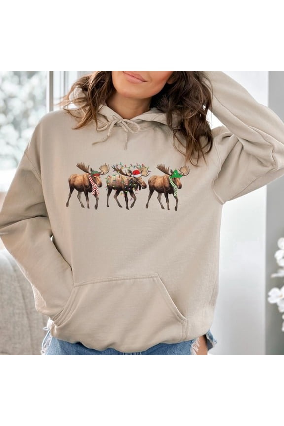 Moose Christmas Sweatshirt,Moose Christmas Light Shirt, Merry Xmas Moose Sweater, Christmas Gifts,Christmas Animals ,Funny xmas top