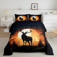 thumbnail image 1 of Moose Comforter Set King Elk Deer Bedding Sets,Woodland Animal Down Comforter Boho Moon Print Bed Set Vintage Lodge Cabin Bedding Comforters & Sets Farmhouse Decor,Black Brown, 1 of 5
