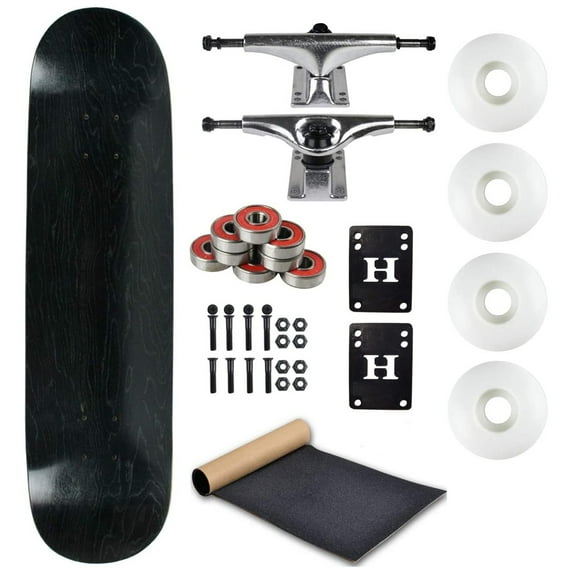 Moose Complete Skateboard Stained Black 7.5" With Silver Trucks and White Wheels