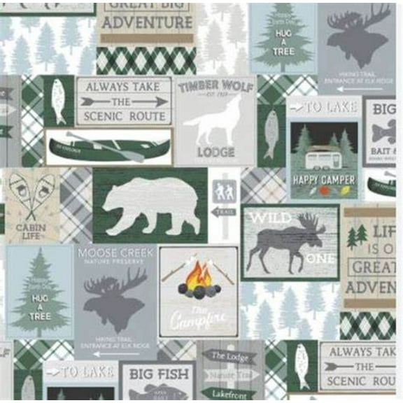 Moose Creek Lodge Boxes Gray Cotton Fabric (Yard)