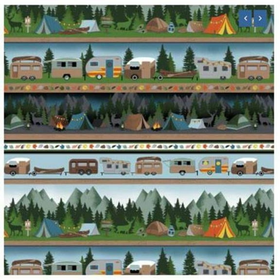 Moose Creek Lodge Camping Stripe Cotton Fabric (Yard)