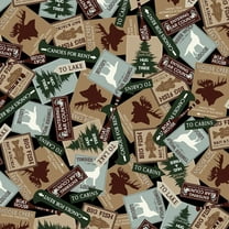 Moose Creek Lodge Signs Black Cotton Fabric (Yard)