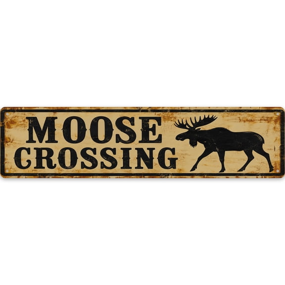 Moose Crossing Metal metal sign - Rustic Home Decor 16x4 Inch Wall Art