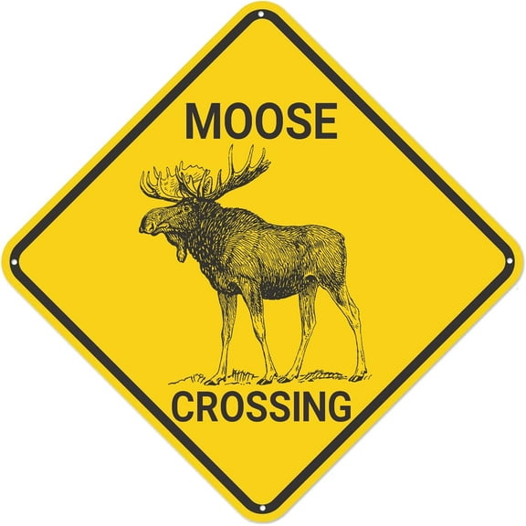 Moose Crossing Sign, Moose Sign Moose Decor Moose Lover Gift, Funny Animal Wall Decor for Home/Farmouse/Yard, Quality Metal Sign 12"x12"