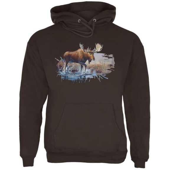 Moose Crossing the River Mens Hoodie Brown 2XL