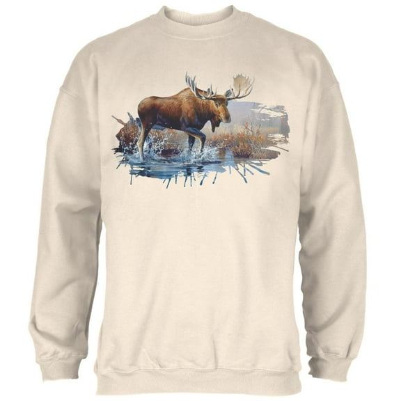Moose Crossing the River Mens Sweatshirt Natural 2XL