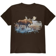 Moose Crossing the River Youth T Shirt Dark Chocolate YSM