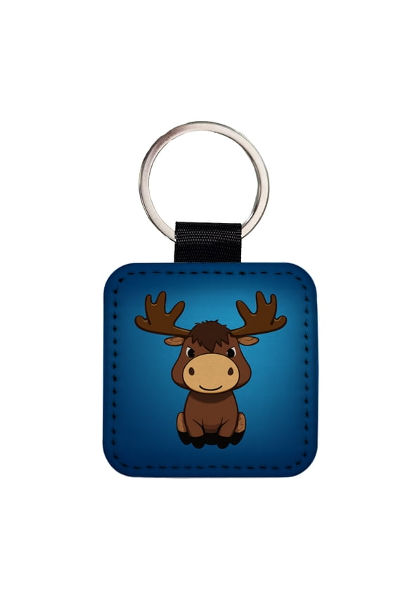 Moose Cute Faux Leather Square Keychain