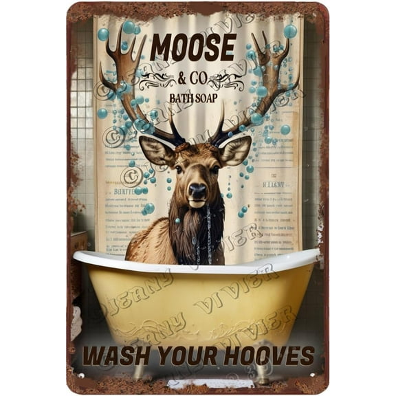 Moose Decor Wash Your Hooves Retro Aluminum Sign 12x8 IN Metal Tin Sign Funny Bathroom Decor Moose Gifts Moose Picture Wall Decor Shabby Chic Kitchen Decor Farmhouse Decor