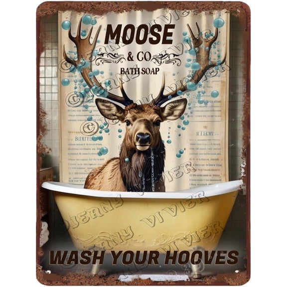 Moose Decor Wash Your Hooves Retro Aluminum Sign 12x16 IN Metal Tin Sign Funny Bathroom Wall Decor Moose Gifts Moose Picture Wall Decor Shabby Chic Kitchen Decor Farmhouse Decor