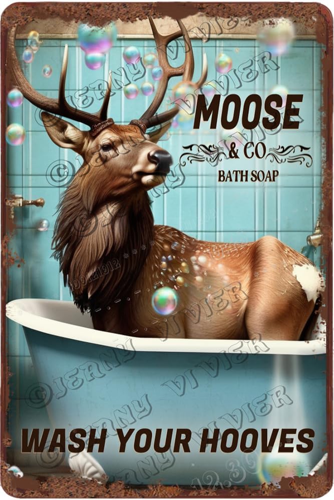 Moose Decor Wash Your Hooves Retro Aluminum Sign 12x8 IN Metal Tin Sign ...