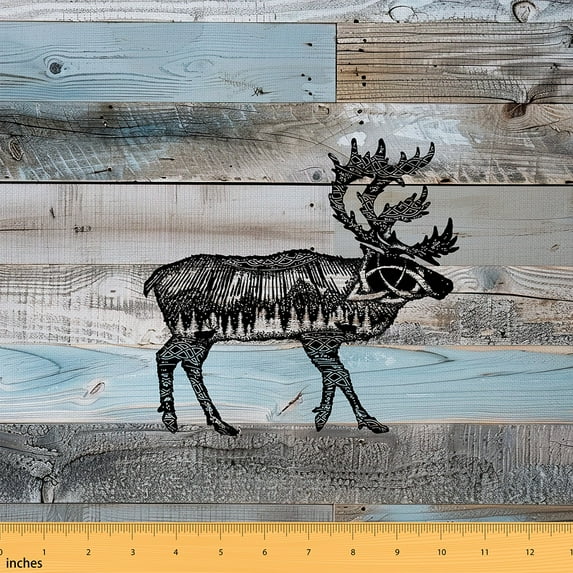 Moose Decorative Fabric,Farmhouse Animal Indoor Outdoor Fabric,Woodland Wildlife Fabric By The Yard,Western Waterproof Fabric,Exotic Geometric Upholstery Fabric For Chairs Sofa,2 Yards
