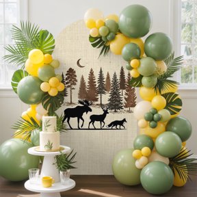 Moose Deer Arch Backdrop Cover, 4FT, Rustic Farmhouse Pine Brown Wilderness Linen Texture Spandex Arch Covers Double-Sided Backdrop for Wedding Birthday Party Photo Background Decoration