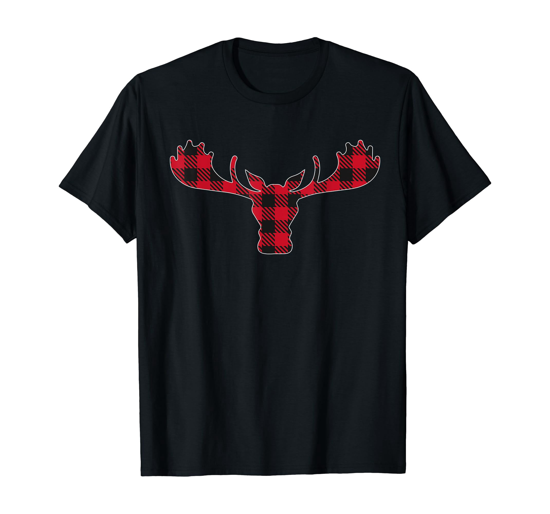 Moose Deer Head Red Buffalo Plaid Matching Pajama Family T-Shirt ...