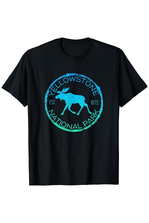 Moose Design Yellowstone National Park Men Women Short Sleeve T-Shirt Black Casual Tee