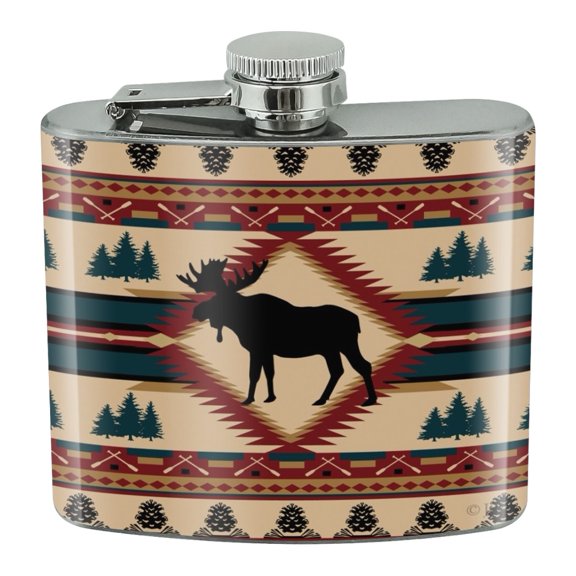 Moose Diamond Pine Cone Pinecone Lodge Cabin Camping Stainless Steel 5oz Hip Drink Kidney Flask