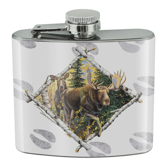 Moose Diamond Stainless Steel 5oz Hip Drink Kidney Flask