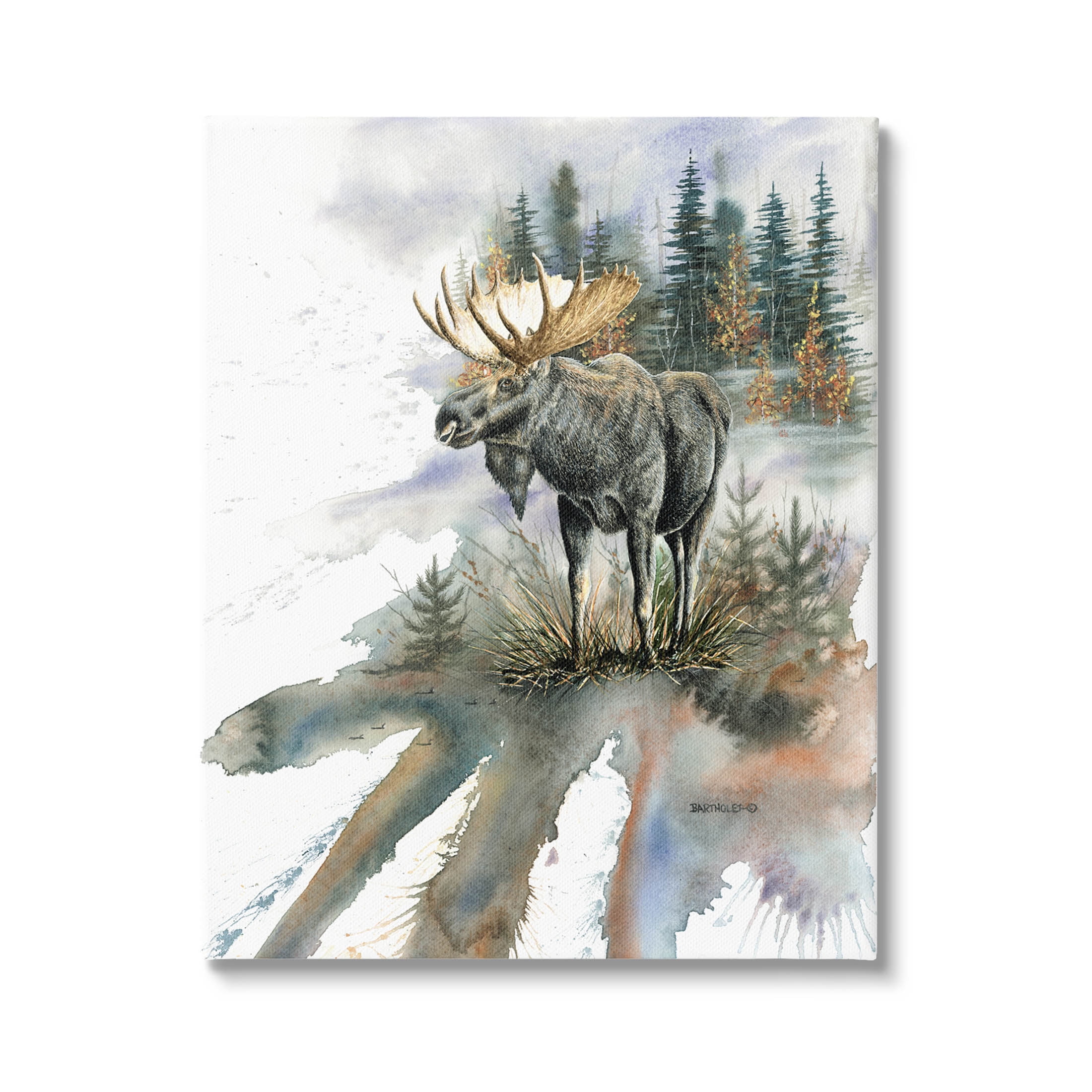 Moose Distant Forest Arrangement Animals & Insects Graphic Art Gallery Wrapped Canvas Print Wall Art