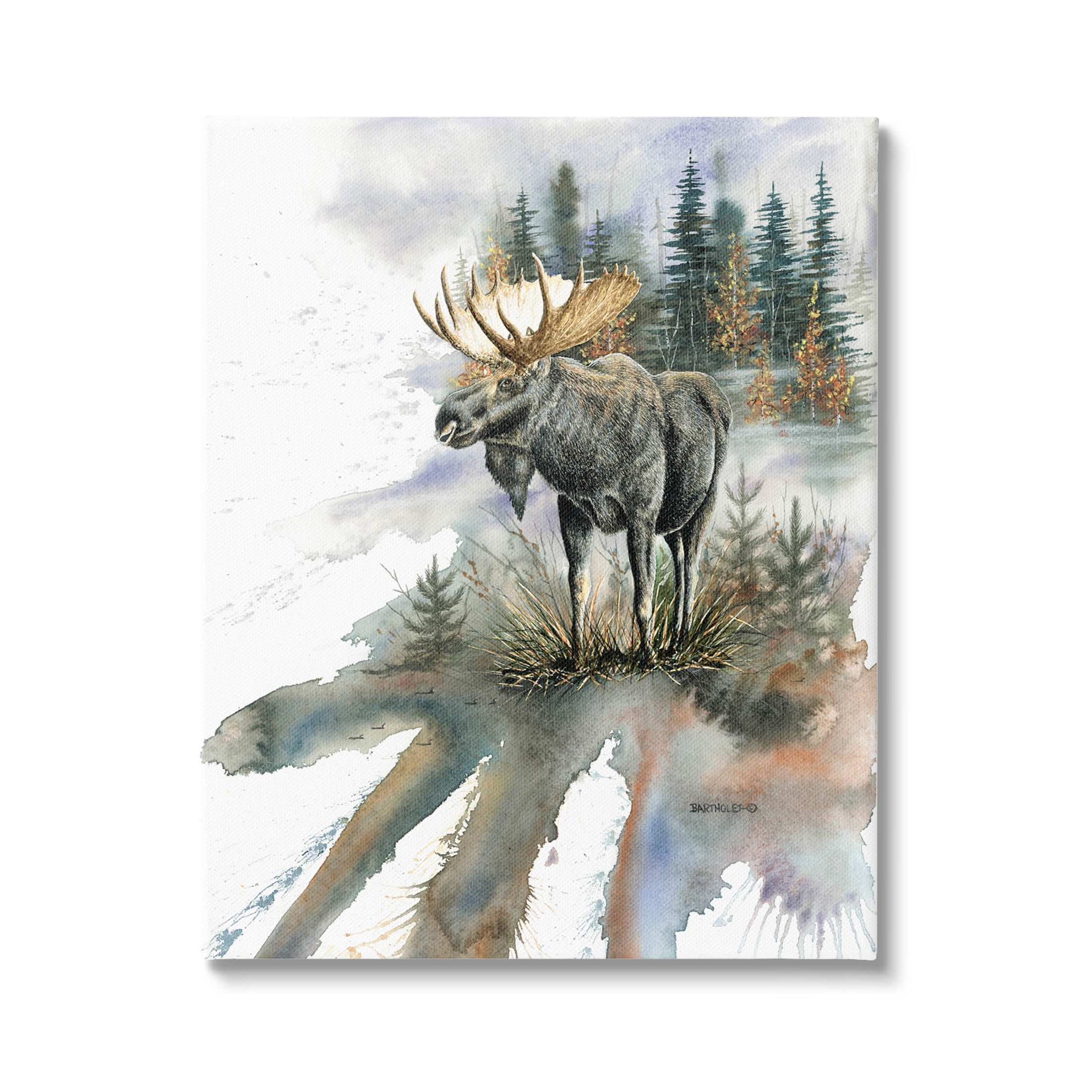 Moose Distant Forest Arrangement Animals & Insects Graphic Art Gallery Wrapped Canvas Print Wall Art