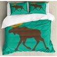 thumbnail image 1 of Moose Duvet Cover Set, Moose with Antlers Illustration Deer Family Creature with Design, Decorative 3 Piece Bedding Set with 2 Pillow Shams, King Size, Sea Green Brown, by Ambesonne, 1 of 3