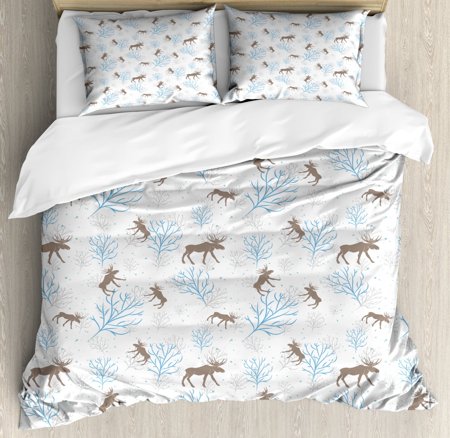 Winter Forest Moose and Reindeer Queen Duvet Set