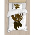 thumbnail image 1 of Moose Duvet Cover Set Twin Size, Deer Head Canadian Sacred Northern Wilderness Mammals Hunting Graphic, Decorative 2 Piece Bedding Set with 1 Pillow Sham, Army Green Green Brown, by Ambesonne, 1 of 3