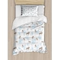 thumbnail image 1 of Moose Duvet Cover Set Twin Size, Winter Forest Retro Style Illustration with Reindeer and Trees Snowy Xmas Nature, Decorative 2 Piece Bedding Set with 1 Pillow Sham, Brown Blue, by Ambesonne, 1 of 3