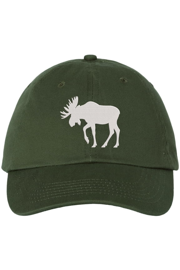 Moose Embroidered Baseball Cap | Maine Wildlife Outdoor Adjustable 100% Cotton Dad Hat for Men & Women (Olive)
