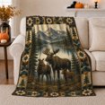 thumbnail image 1 of Moose Family By Lake Mountains Rustic Scene, Peaceful Mountain Lake Scene, Warm Flannel Blanket for Cabin and Lodge, Outdoor Lovers Friendship Gift, Festive Home Decor, 1 of 9