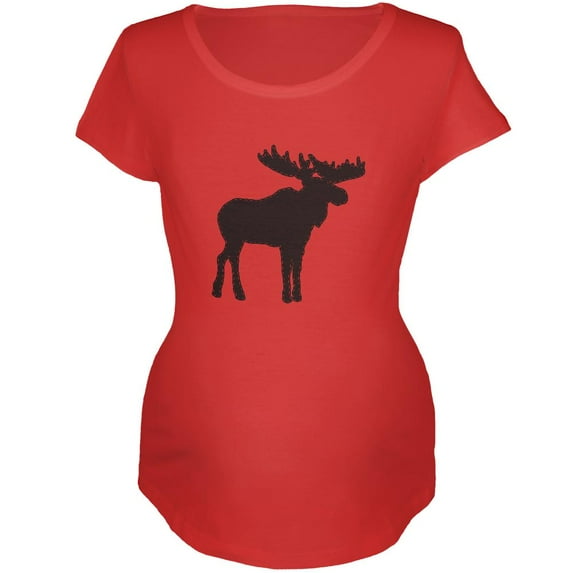 Moose Faux Stitched Maternity Soft T Shirt Red SM