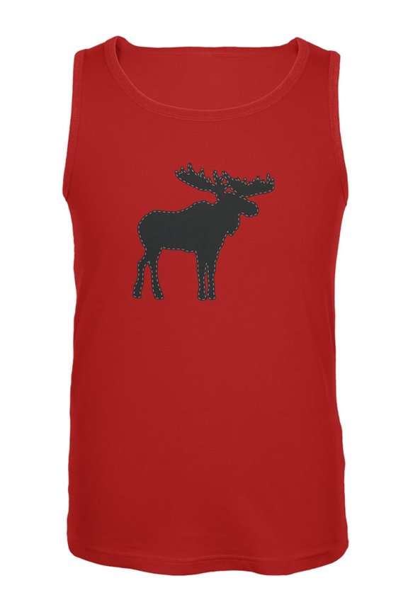 Moose Faux Stitched Red Adult Tank Top - Medium