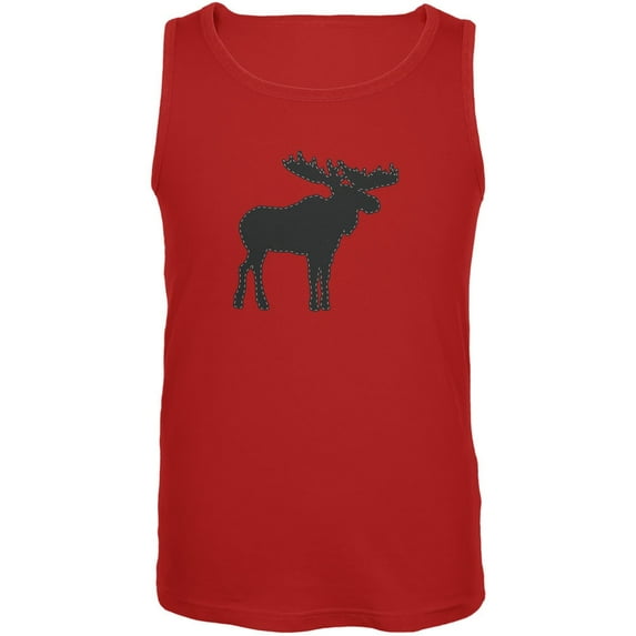 Moose Faux Stitched Red Adult Tank Top - Small
