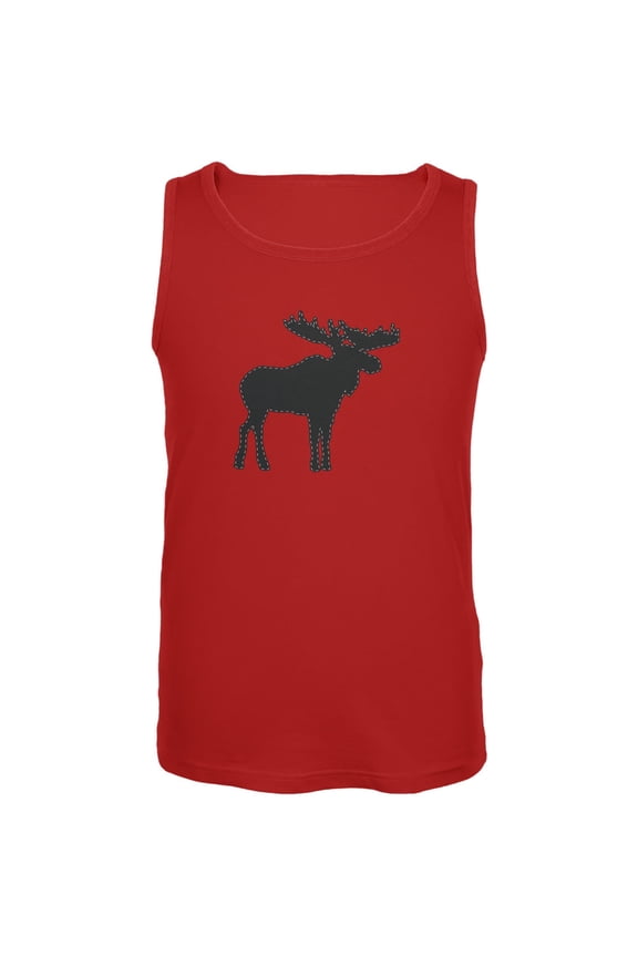 Moose Faux Stitched Red Adult Tank Top - Small