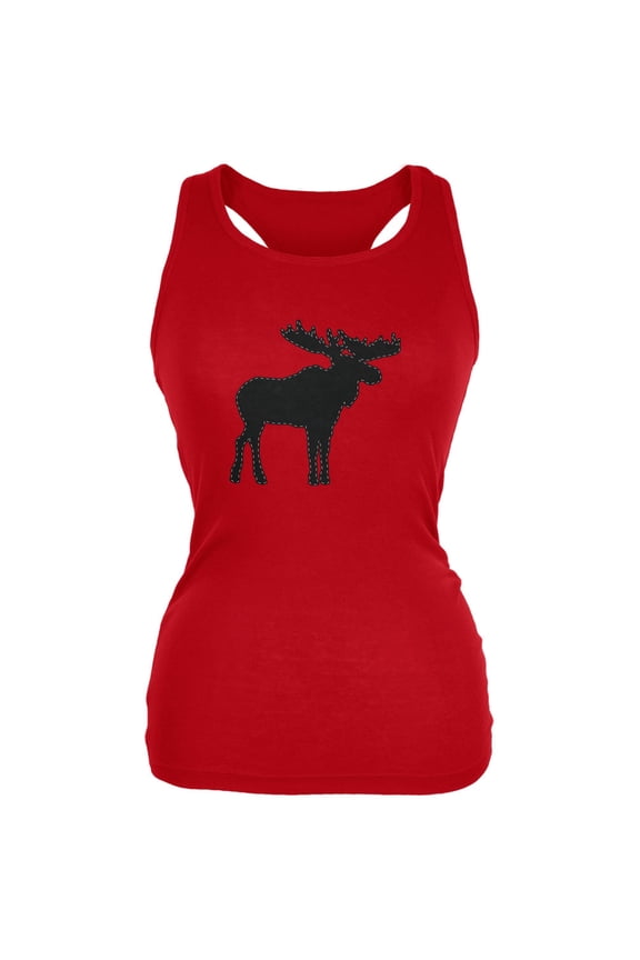 Moose Faux Stitched Red Juniors Soft Tank Top - Large