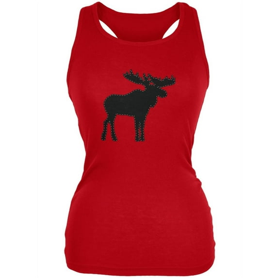 Moose Faux Stitched Red Juniors Soft Tank Top - Small